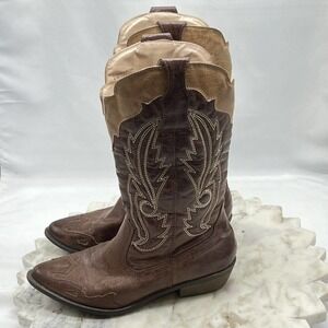 Coconuts by Matisse Women's Cimmaron Western Boot Choco/Beige Brown Sz 6 M